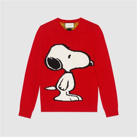 red snoopy sweater gucci|Gucci x Peanuts Snoopy Wool Cardigan .